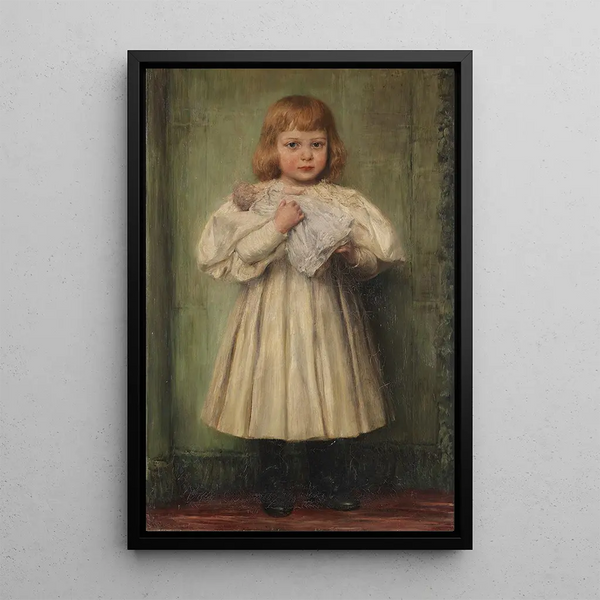 Girl with Doll The artist's adopted daughter - Wilhelm Carl Räuber — framed artwork on a wall