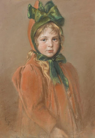 Wilhelm Carl Ruber - Mdchenportrt mit grner Schleife Die Tochter des Knstlers.webp