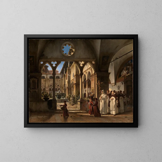 Cloître avec procession de Trinitaires - Wilhelm Gail — framed artwork on a wall