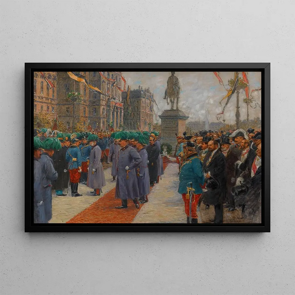 Celebration of the centenary of the Battle of Leipzig in front of the Schwarzenberg monument - Wilhelm Gause — framed artwork on a wall