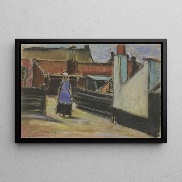 Cour à Katwijk avec une femme - Wilhelm Gutmann — framed artwork on a wall