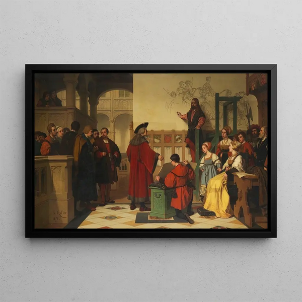 Albrecht Dürer is visited by Emperor Maximilian at work - Wilhelm Koller — framed artwork on a wall