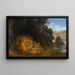 Two lions in a cave - Wilhelm Kuhnert — framed artwork on a wall