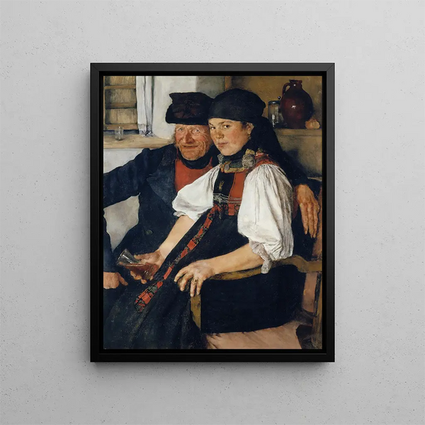 An Old Farmer and a Young Girl - Wilhelm Leibl — framed artwork on a wall