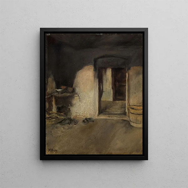 Interior Kitchen Painting - Wilhelm Leibl — framed artwork on a wall