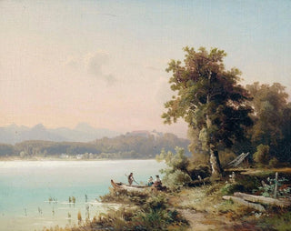 Partie au Chiemsee avec vue sur l'île des Herren au petit matin - Wilhelm Lichtenheld — artwork view