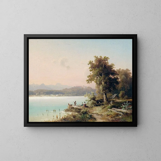 Partie au Chiemsee avec vue sur l'île des Herren au petit matin - Wilhelm Lichtenheld — framed artwork on a wall
