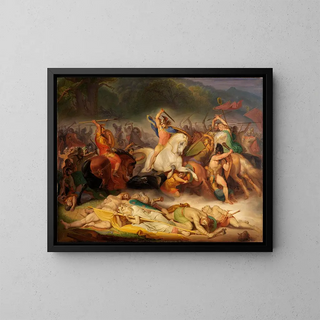 The Battle of Hermann in the Teutoburg Forest - Wilhelm Lindenschmit the Elder — framed artwork on a wall