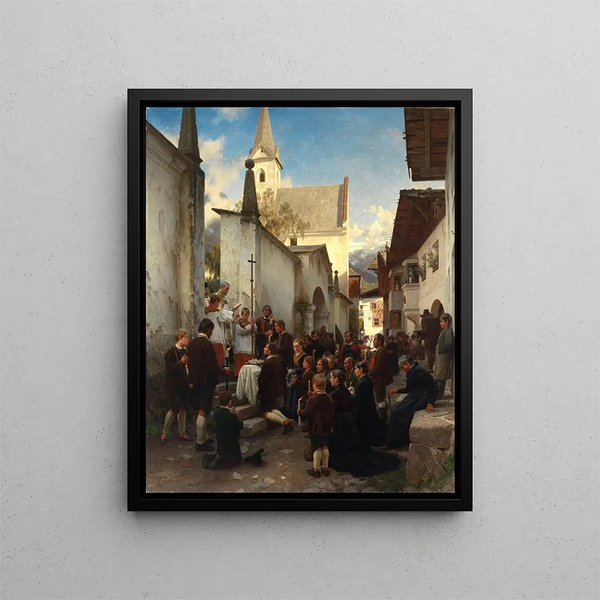 the children's burial in Passiria Tyrol - Wilhelm Ludwig Friedrich Riefstahl — framed artwork on a wall