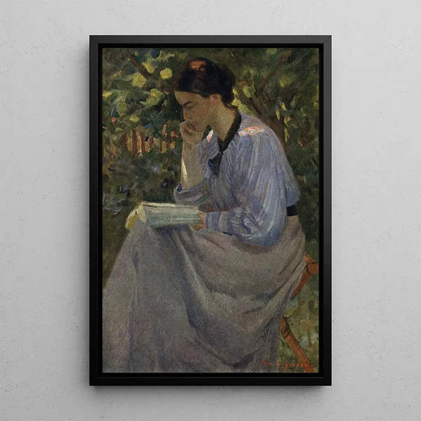 Woman reading at Dachau - Wilhelm Ludwig Lehmann — framed artwork on a wall