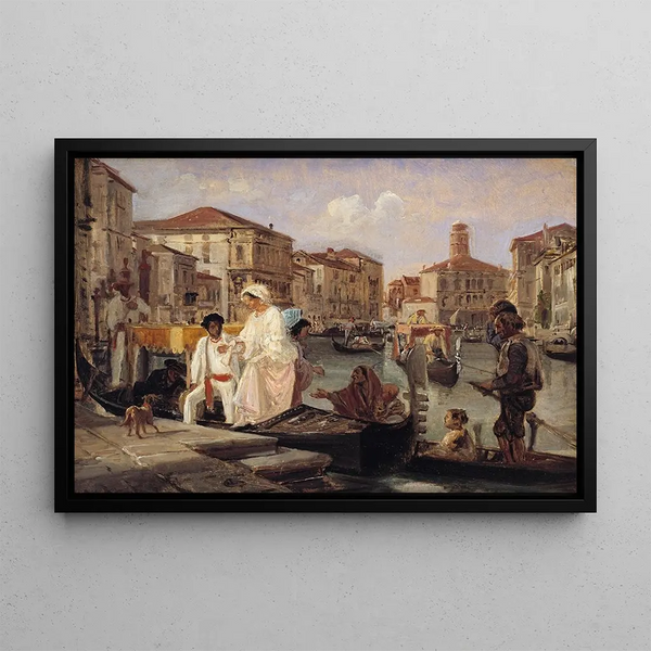 Descente d'une gondole à Venise - Wilhelm Marstrand — framed artwork on a wall