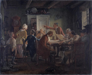College political painting, after Act I, Scene 2 of La Tinker politique by Ludvig Holberg - Wilhelm Marstrand — artwork view