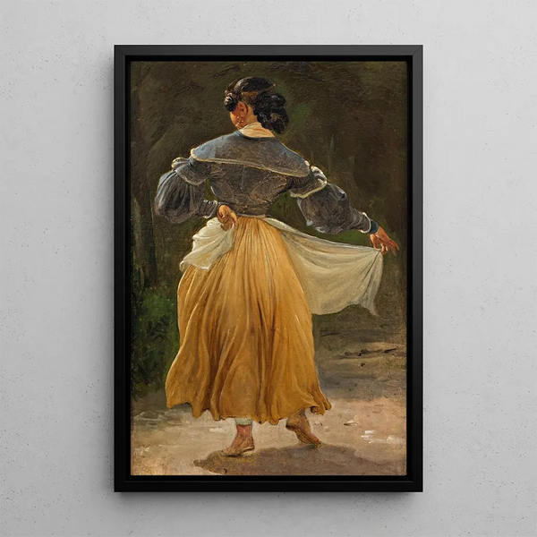 a Roman woman dancing Study for Romans gathered for the feast in an osteria - Wilhelm Marstrand — framed artwork on a wall