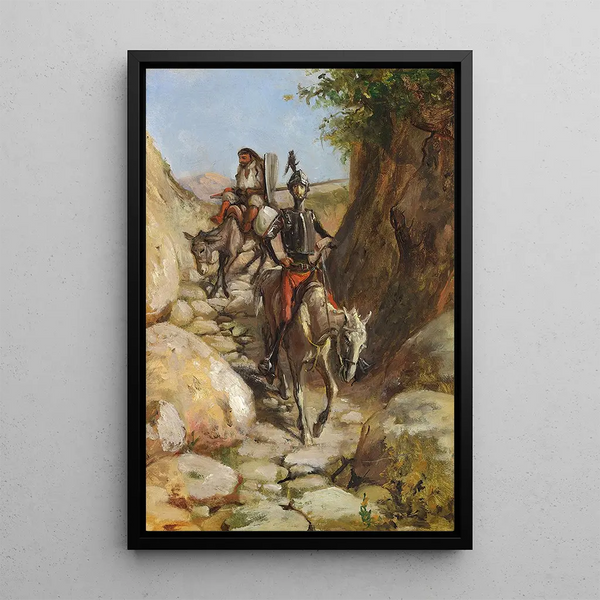 Don Quichotte and Sancho Panza returning from the Black Mountains - Wilhelm Marstrand — framed artwork on a wall