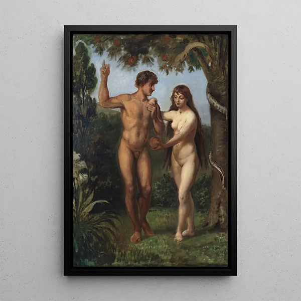 Eve Tempts Adam - Wilhelm Marstrand — framed artwork on a wall
