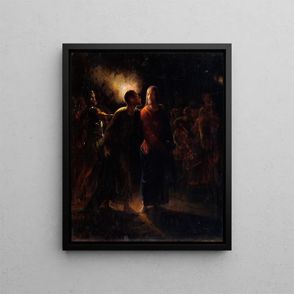Kissing of Judas - Wilhelm Marstrand — framed artwork on a wall