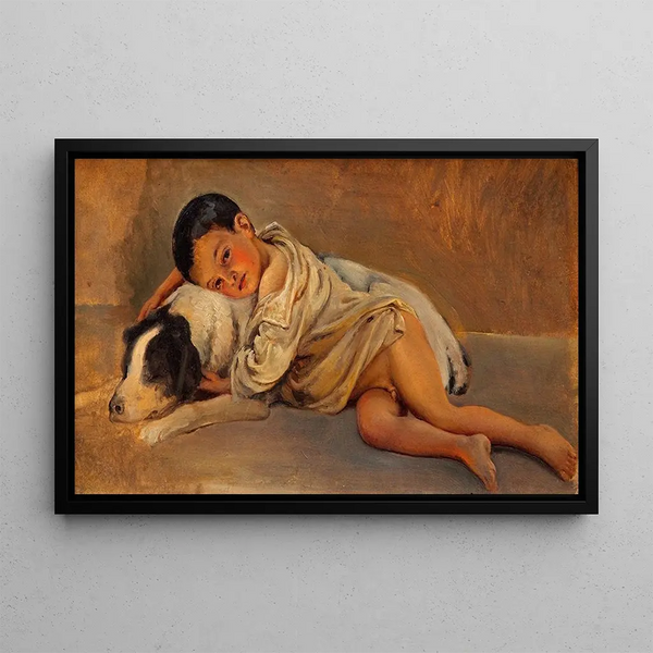 Boy Napolitain and Dog Study for La vie napolitaine - Wilhelm Marstrand — framed artwork on a wall