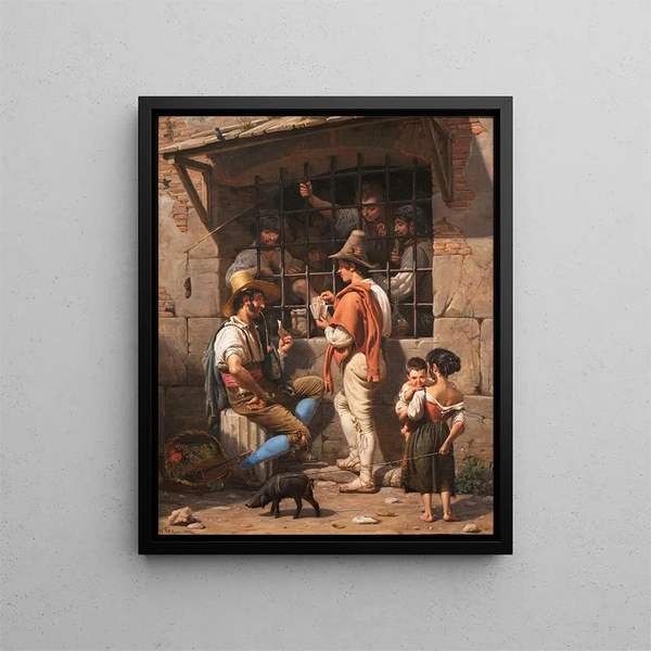 Scene of Prison in Rome - Wilhelm Marstrand — framed artwork on a wall