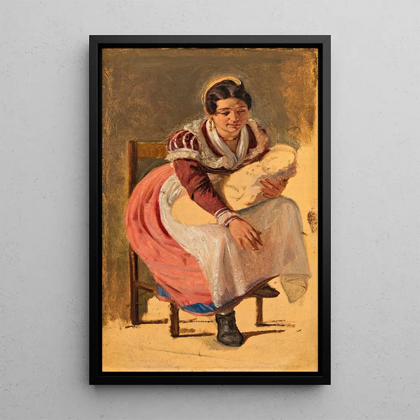 Roman Woman with a Child Study for the Feast of Saint Anthony in Rome - Wilhelm Marstrand — framed artwork on a wall