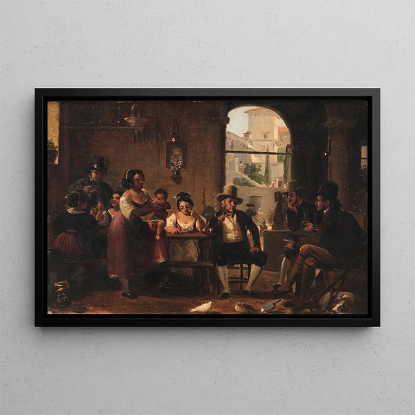 D'une osteria romaine Pipe smokers and Italian women - Wilhelm Marstrand — framed artwork on a wall