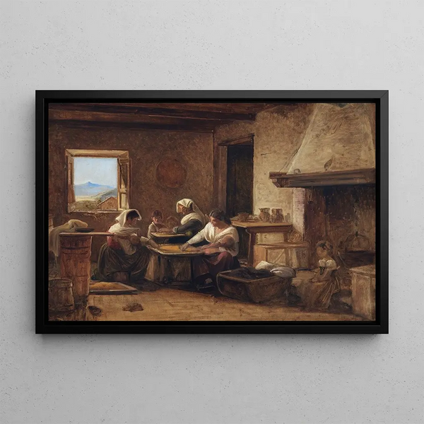 women working in a farm kitchen near Olevano, Italy - Wilhelm Marstrand — framed artwork on a wall