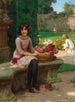 a girl with flowers sitting on a park bench - Wilhelm Menzler — artwork view