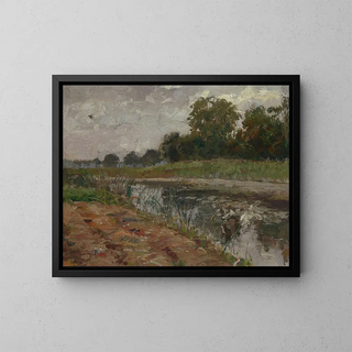 Riverbank painting - Wilhelm Nagel — framed artwork on a wall