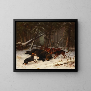 Hunting the Bear - Wilhelm Reinhardt — framed artwork on a wall