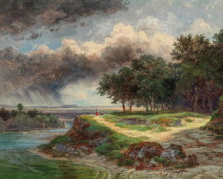 A vast river landscape on a rainy day - Wilhelm Steinfeld — artwork view