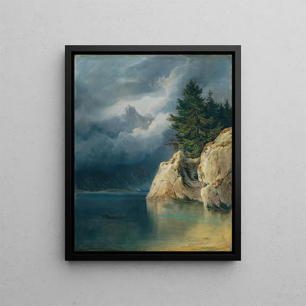 Mountain Lake Painting - Wilhelm Steinfeld — framed artwork on a wall