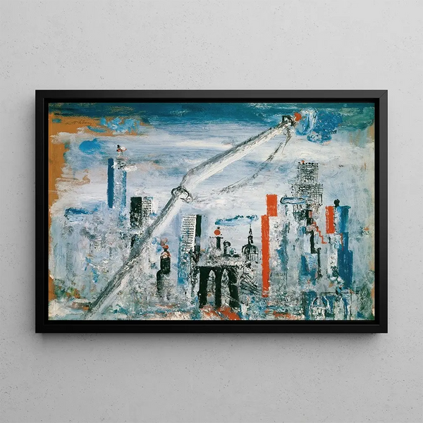 View of Manhattan East River - Wilhelm Thöny — framed artwork on a wall