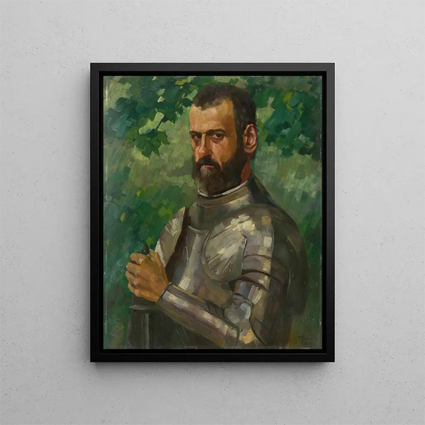 Portrait en buste d'un homme en armure - Wilhelm Trübner — framed artwork on a wall