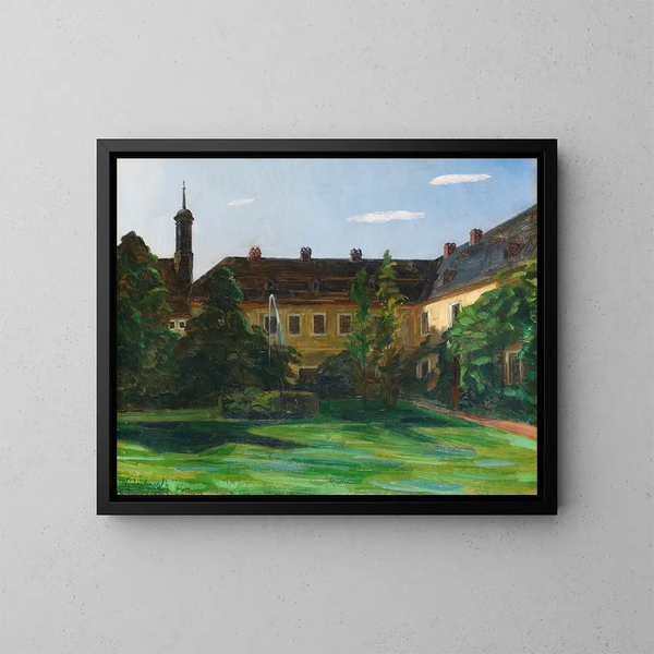 Courtyard of the Neuburg Monastery with Fountain II - Wilhelm Trübner — framed artwork on a wall