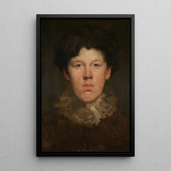 Young boy with ruffled collar - Wilhelm Trübner — framed artwork on a wall