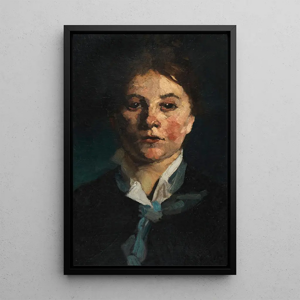 Young girl with white collar facing forward - Wilhelm Trübner — framed artwork on a wall