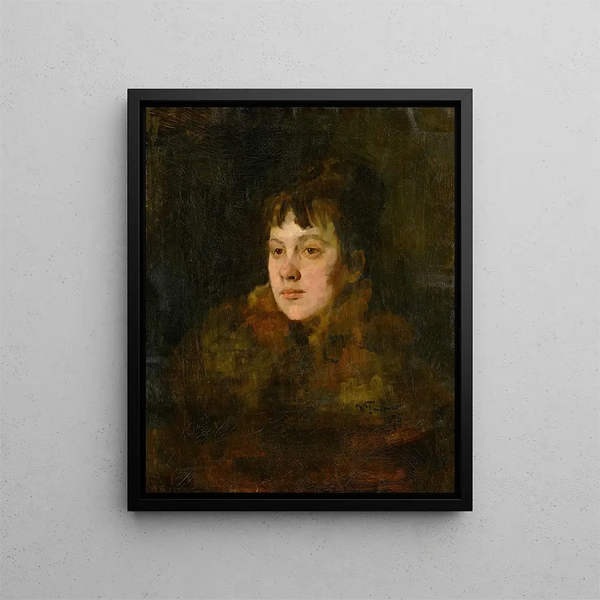 Portrait of a Lady in Fur - Wilhelm Trübner — framed artwork on a wall
