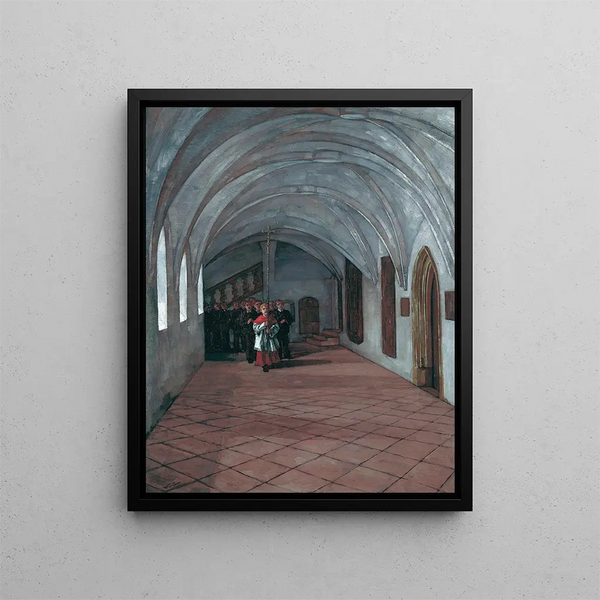 Procession at the cloister of Seeon - Wilhelm Trübner — framed artwork on a wall