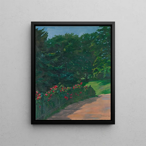 Hedge of Roses - Wilhelm Trübner — framed artwork on a wall