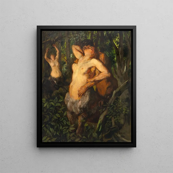 Satyr and Centaurs - Wilhelm Trübner — framed artwork on a wall