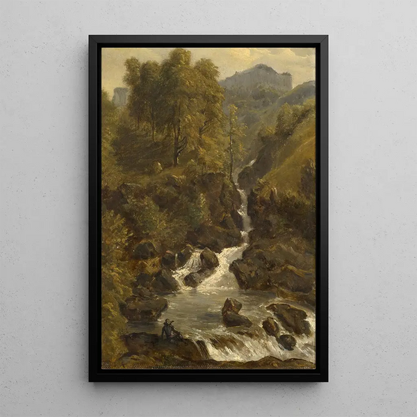 Landscape Painting with Stream - Wilhelm Ulrich Oppermann — framed artwork on a wall