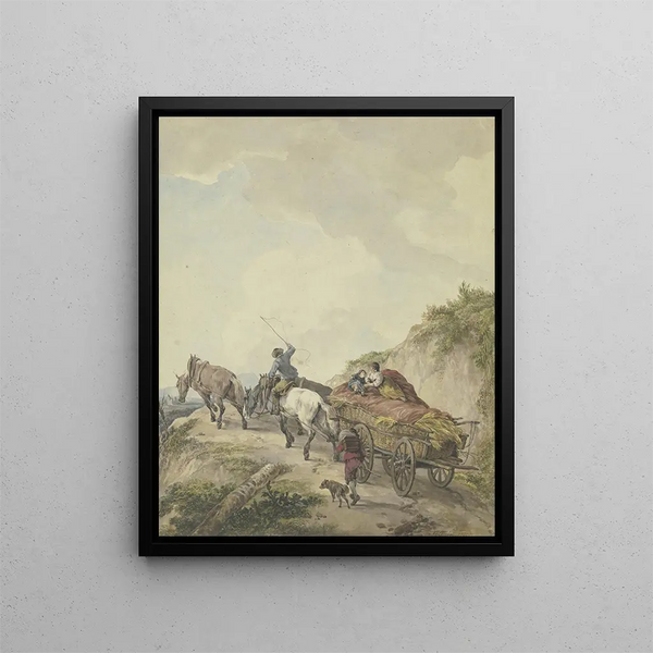 Chariot de fermier dans un paysage montagneux - Wilhelm von Kobell — framed artwork on a wall