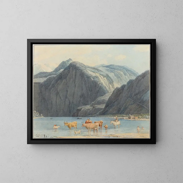Lake Königsee with the cliffs of Saint-Barthélemy - Wilhelm von Kobell — framed artwork on a wall