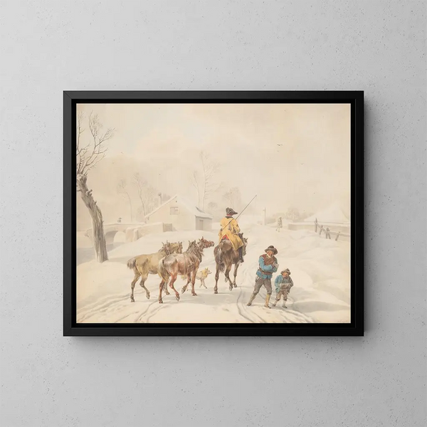 Winter Landscape with a Postilion on Horseback - Wilhelm von Kobell — framed artwork on a wall