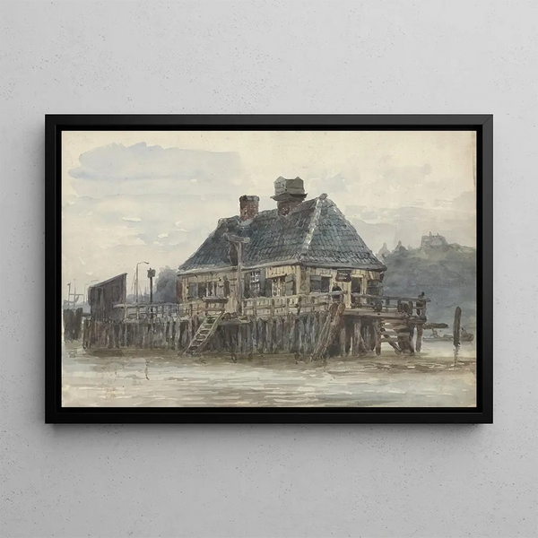 House on a Quay - Willem Anthonie van Deventer — framed artwork on a wall