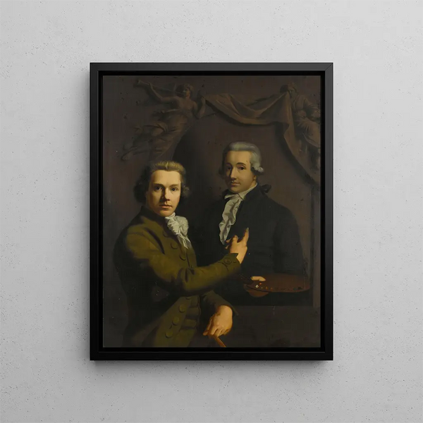 Autoportrait pointant vers un portrait du collègue décédé de l'artiste Dirk Jacobsz Ploegsma 176991 - Willem Bartel van der Kooi — framed artwork on a wall