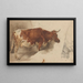 a standing cow facing right and a sketch of an ox - Willem Carel Nakken — framed artwork on a wall