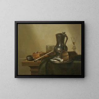 Still life with tobacco - Willem Claesz Heda — framed artwork on a wall
