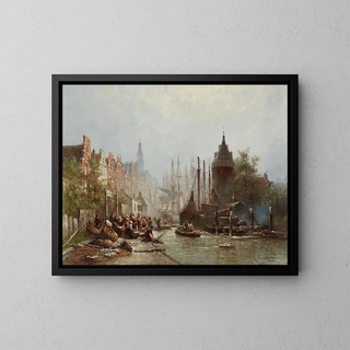 Fishermen at Work - Willem Hendrik Eickelberg — framed artwork on a wall