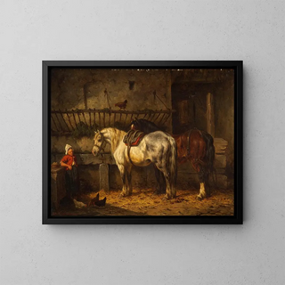 Horses in a Stable - Willem Johan Boogaard — framed artwork on a wall