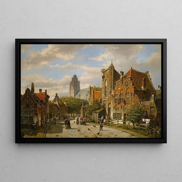 a Dutch street scene - Willem Koekkoek — framed artwork on a wall